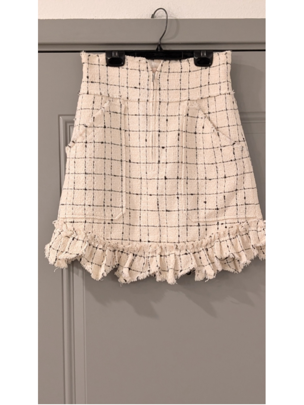 Rebecca Taylor Ivory Tweed Mini Skirt with Black Windowpane